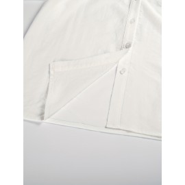 Lantern Sleeve Shirred Blouse, Casual Button Front Solid Blouse, Women's Clothing