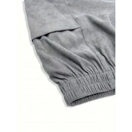 Solid Corduroy Patched Pockets Pants, Casual Loose Button Decor Pants For Spring & Fall, Women's Clothing